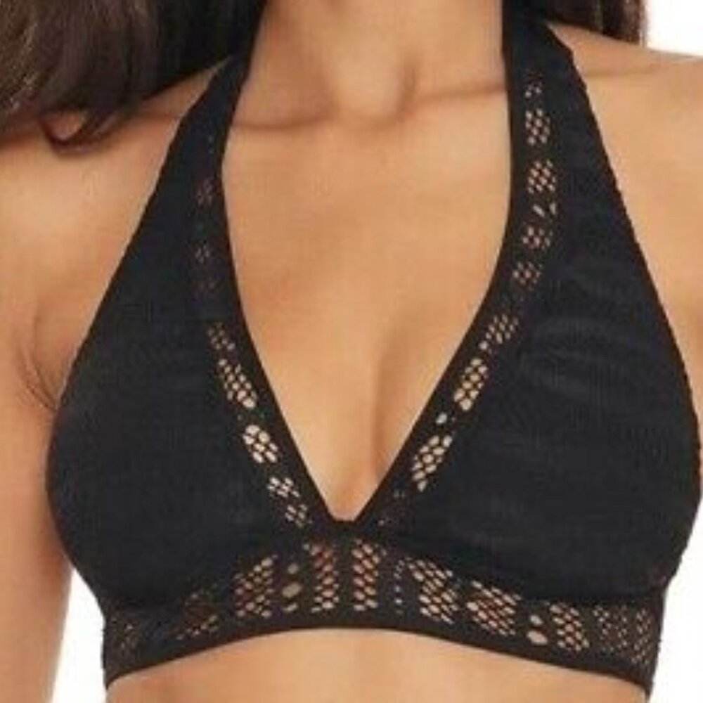 BECCA Black Crochet Halter Bikini Top